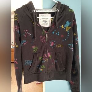 Pink vintage embroidered zip up medium